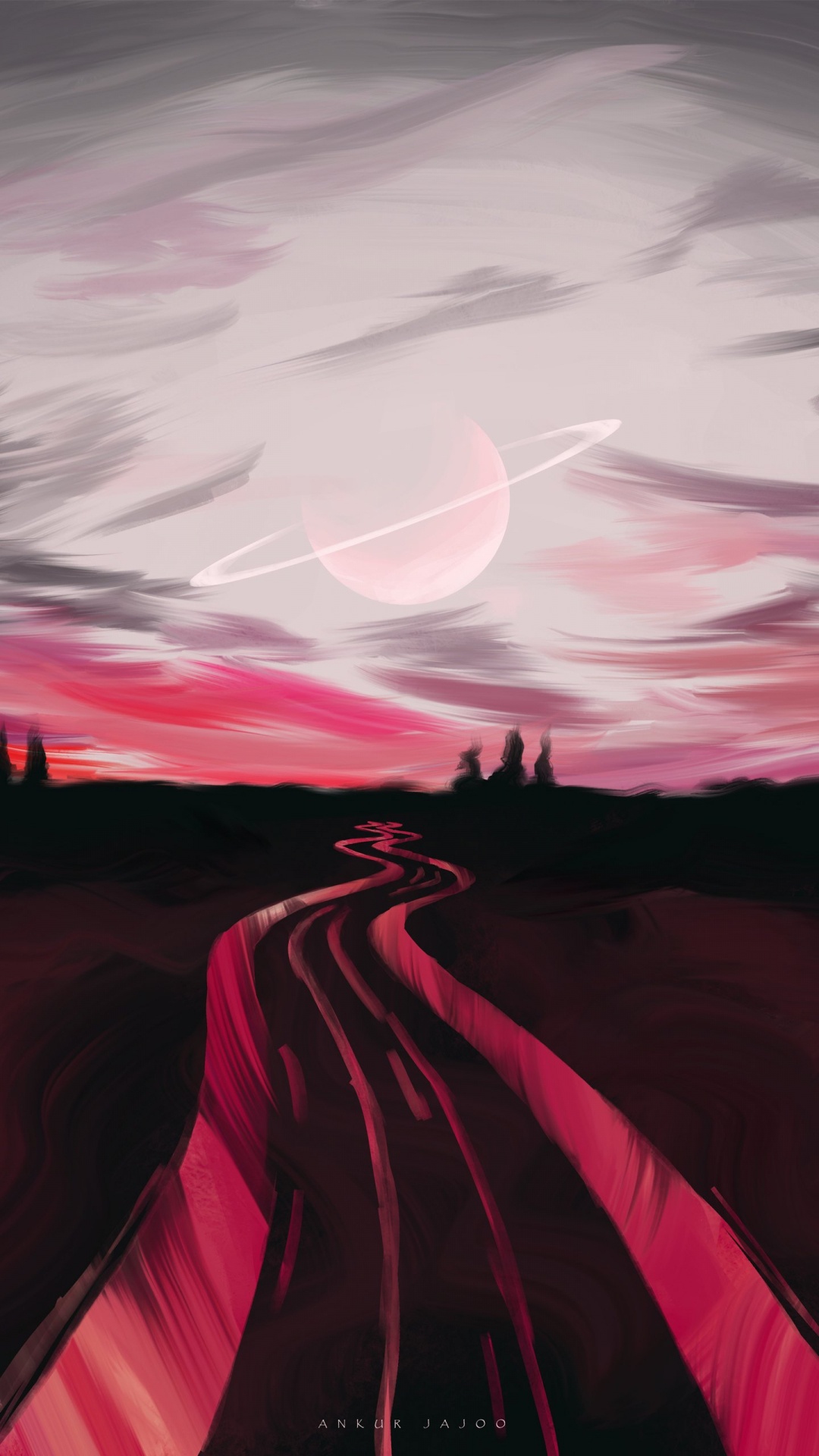 Обои облако, растение, природный ландшафт, послесвечение, закат в разрешении 1080x1920