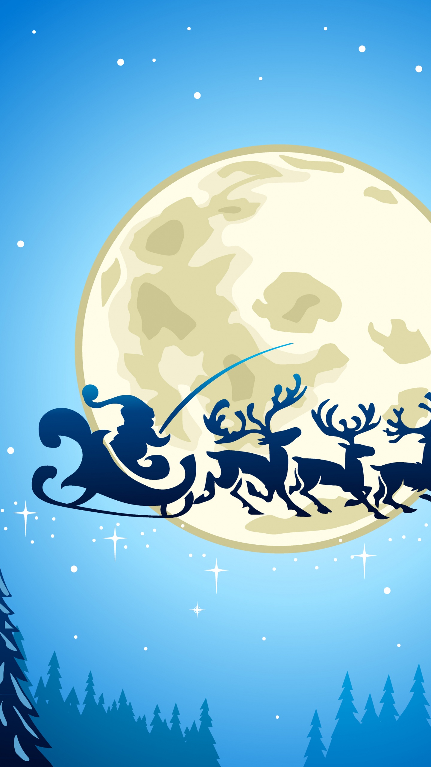 Обои Рождественский день, Санта-Клаус, иллюстрация, Рождество, луна в разрешении 1440x2560