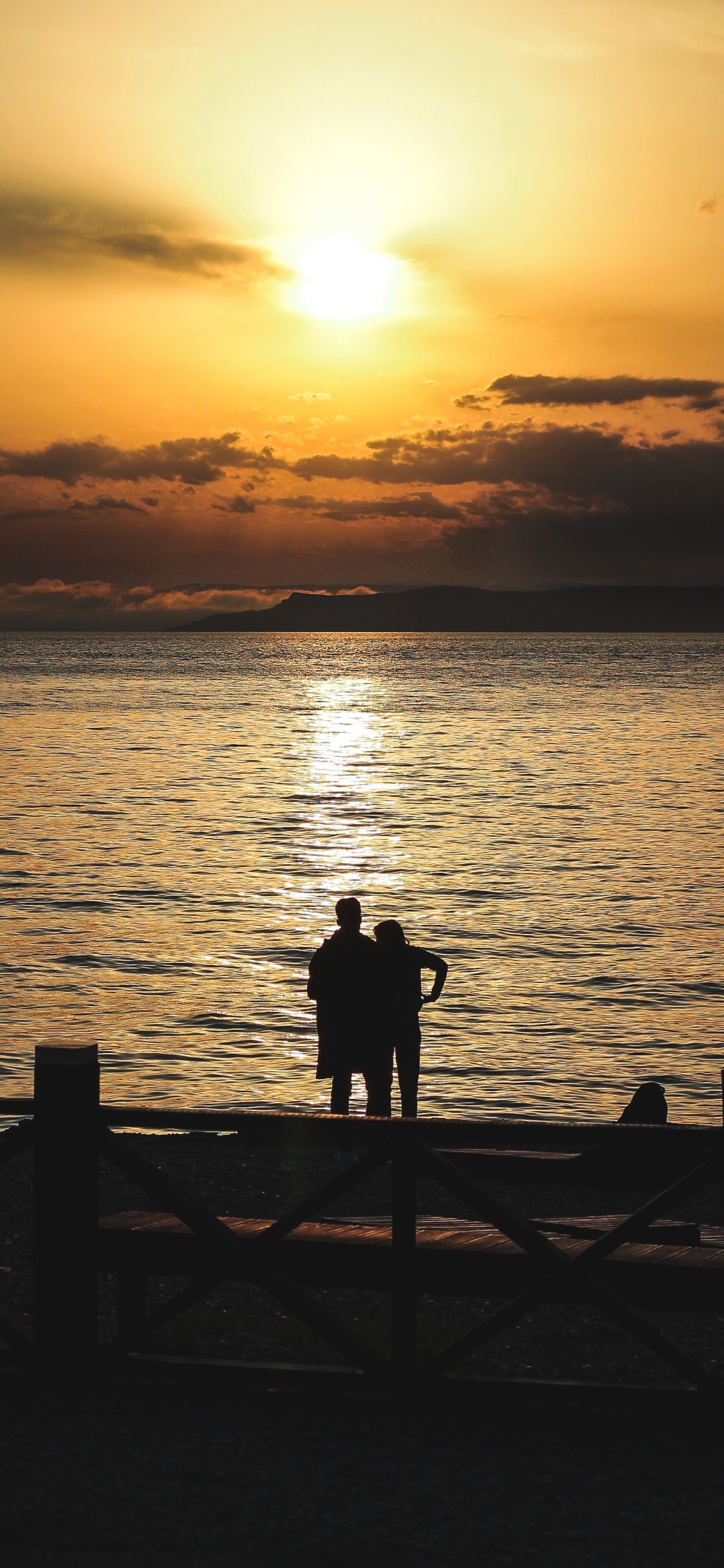 Обои закат, силуэт, горизонт, море, океан в разрешении 1125x2436