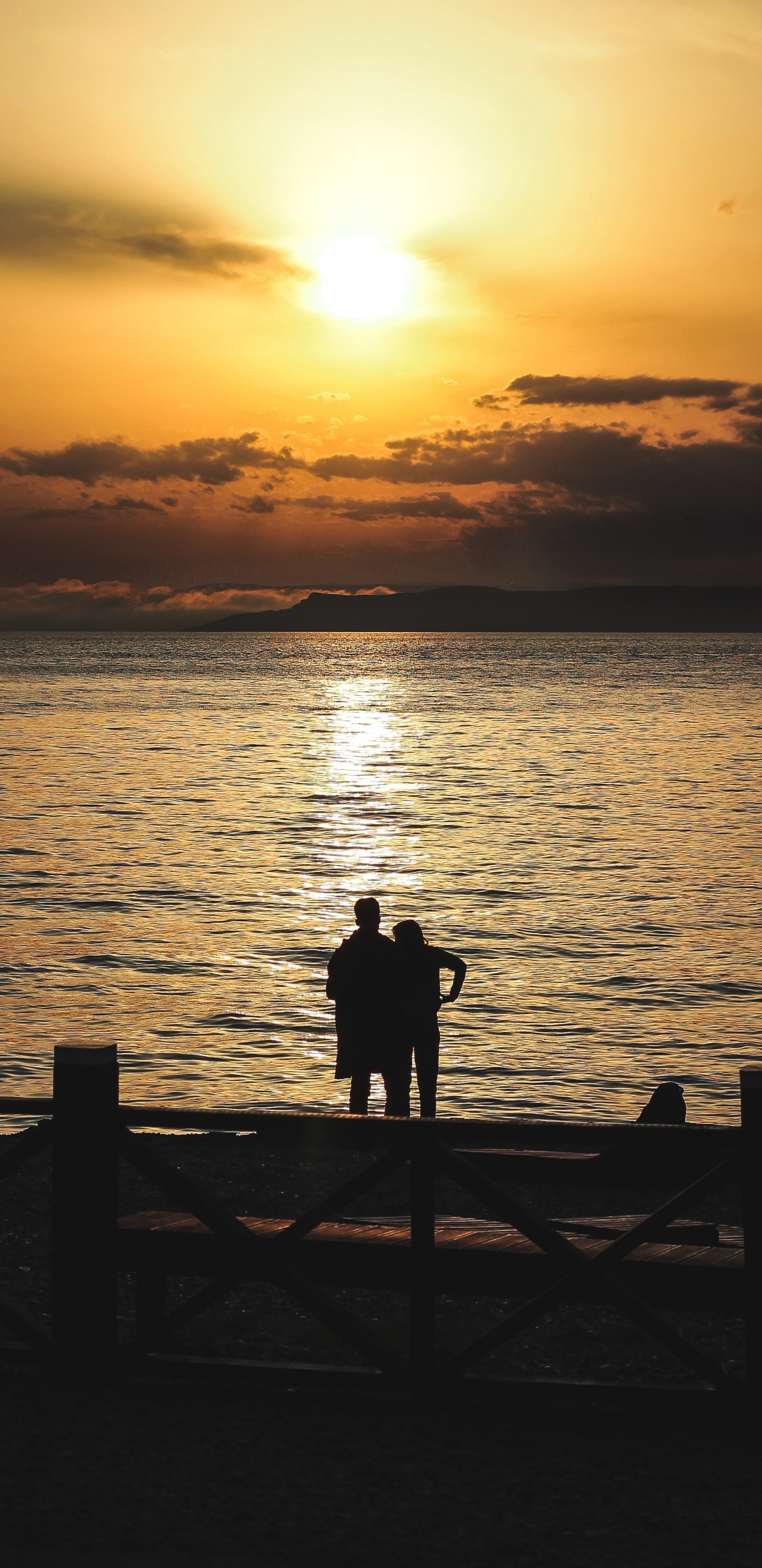 Обои закат, силуэт, горизонт, море, океан в разрешении 1440x2960