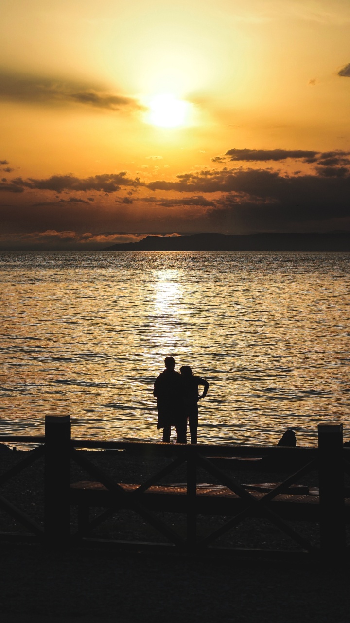 Обои закат, силуэт, горизонт, море, океан в разрешении 720x1280