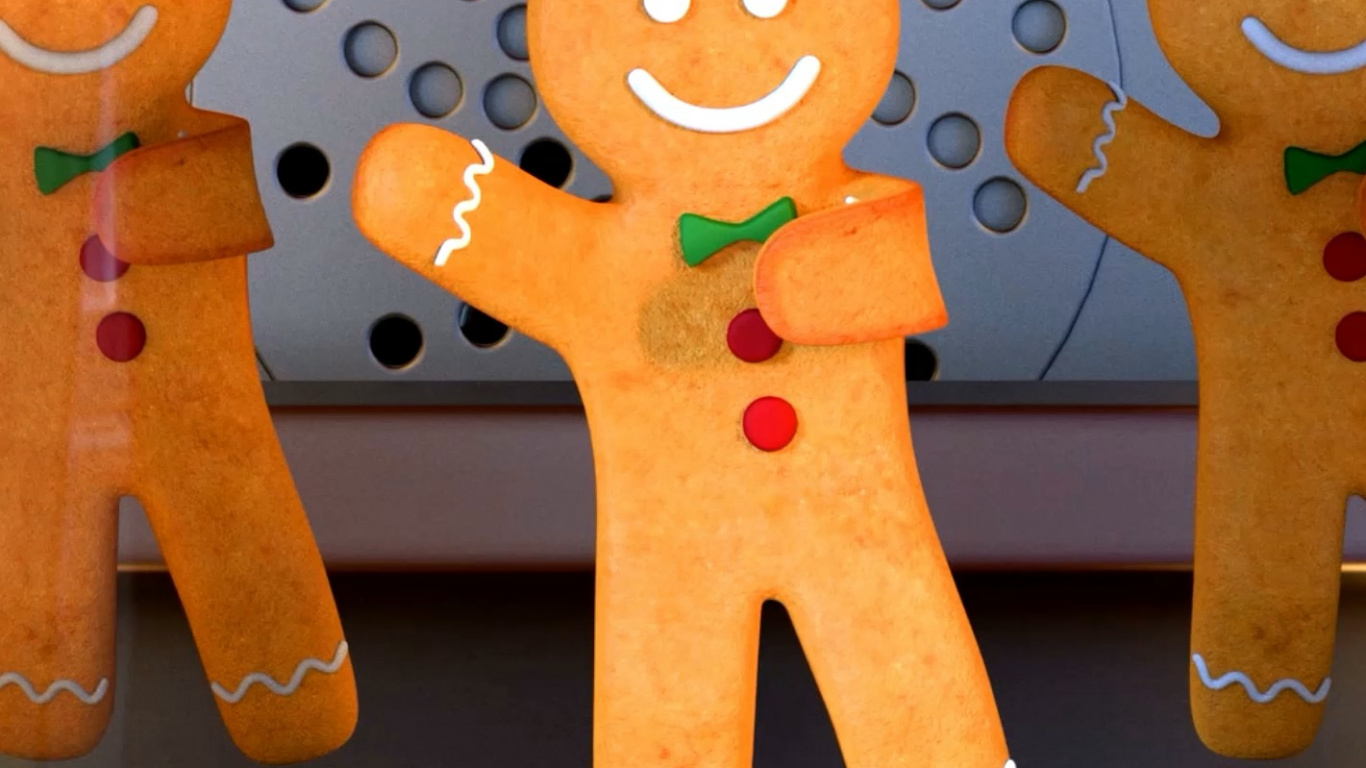 Обои Новый год, Рождество, Апельсин, игрушка, имбирный пряник в разрешении 1366x768