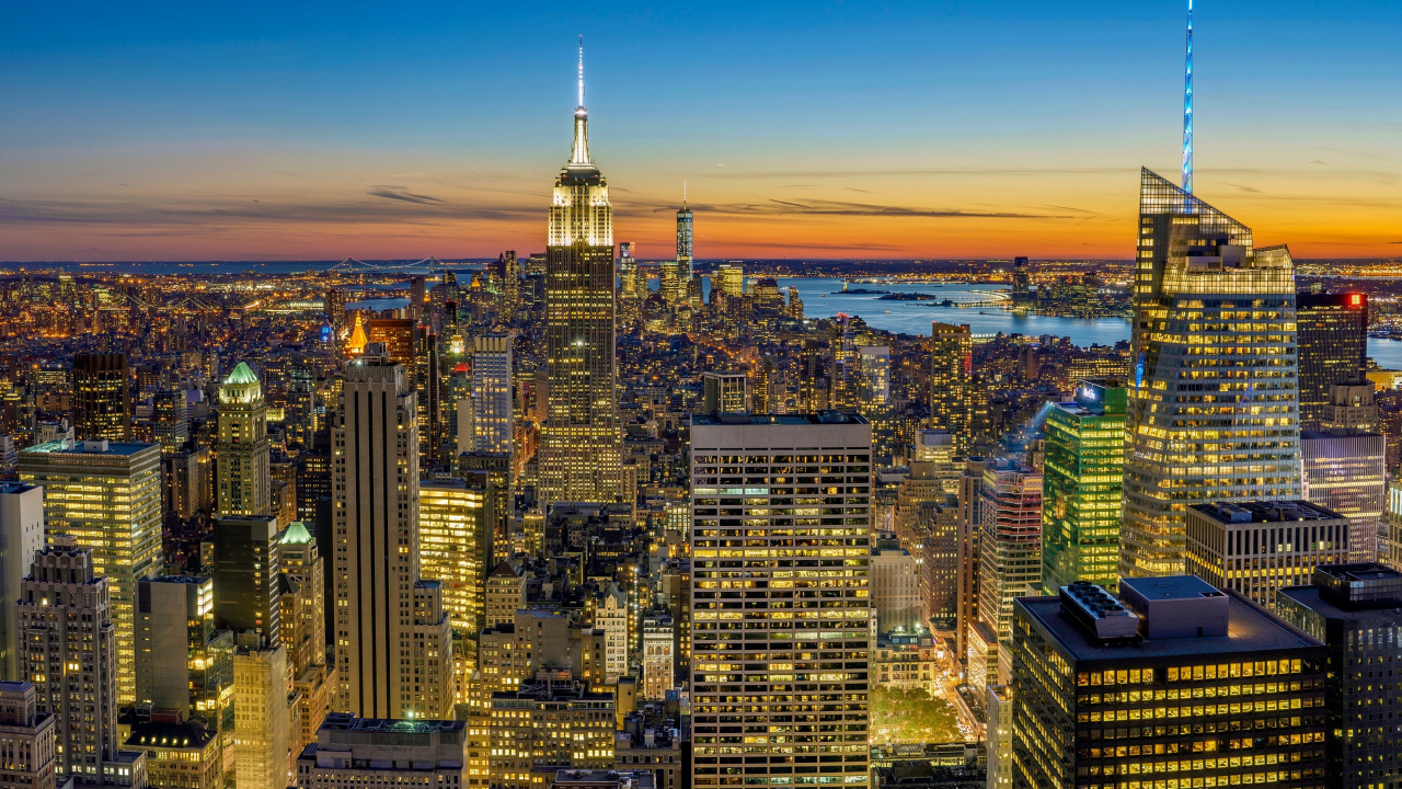 Обои Microsoft Surface, Microsoft Surface Studio, окраина Нью-Йорка, Бруклин, верхний Манхэттен в разрешении 1280x720