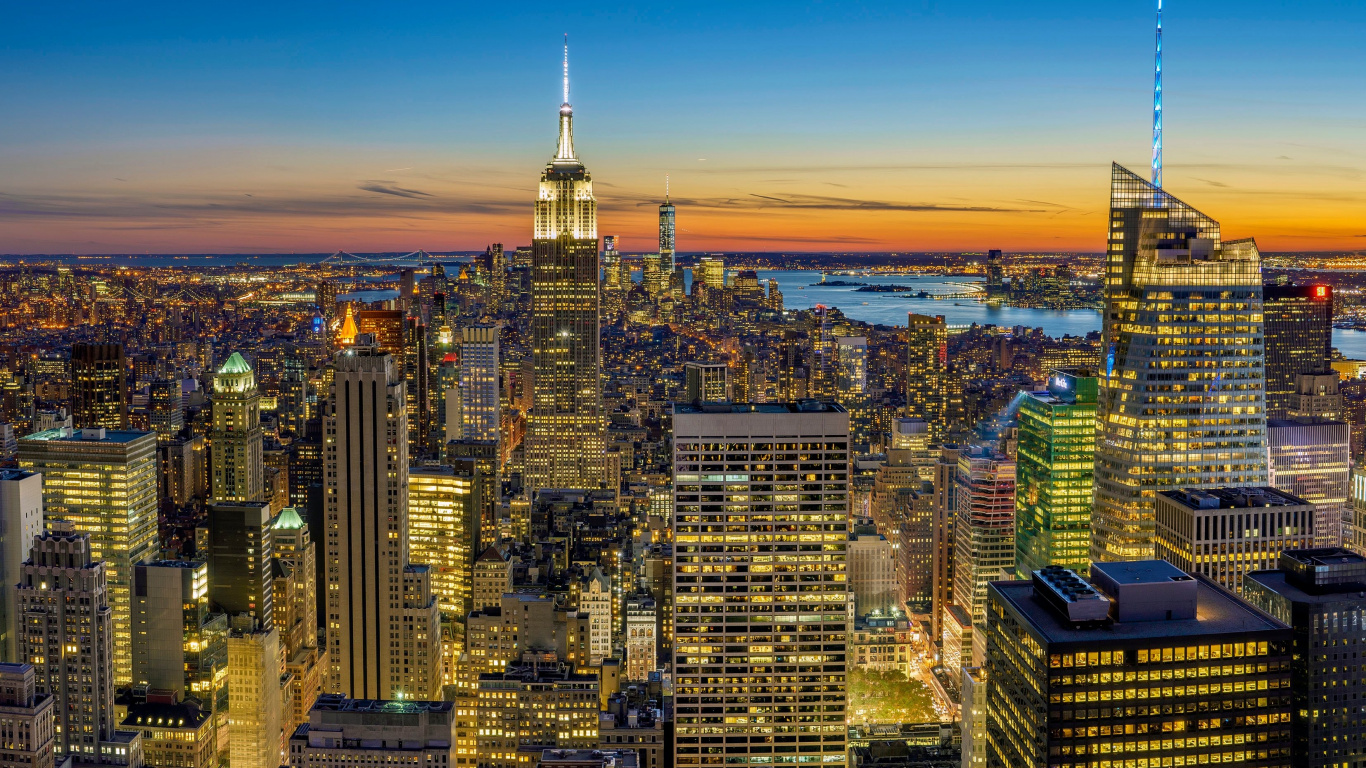 Обои Microsoft Surface, Microsoft Surface Studio, окраина Нью-Йорка, Бруклин, верхний Манхэттен в разрешении 1366x768