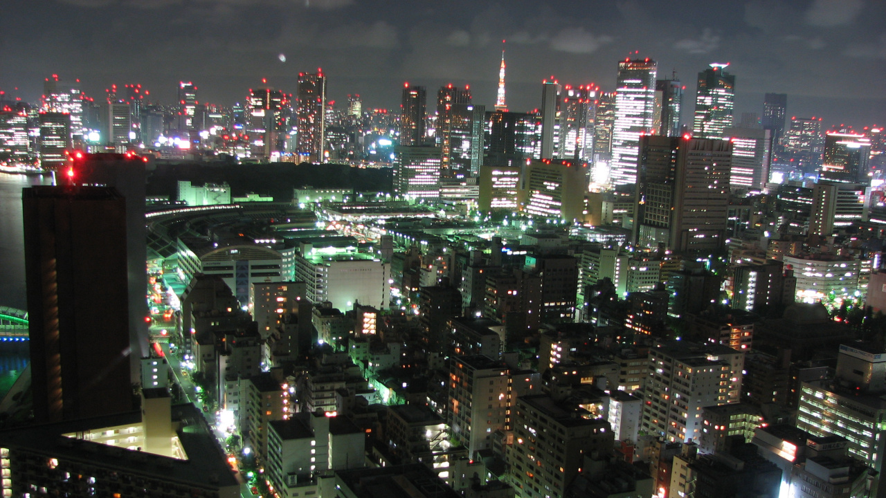 Обои городской пейзаж, город, метрополия, городской район, ночь в разрешении 1280x720