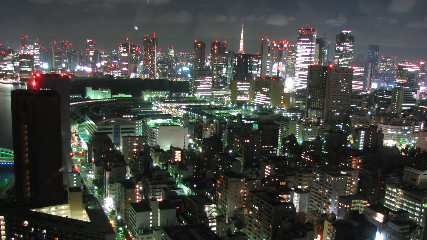 Обои городской пейзаж, город, метрополия, городской район, ночь в разрешении 1366x768