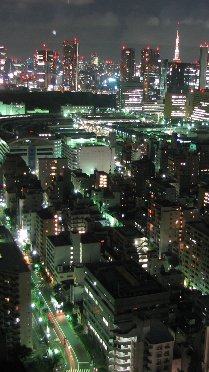 Обои городской пейзаж, город, метрополия, городской район, ночь в разрешении 720x1280