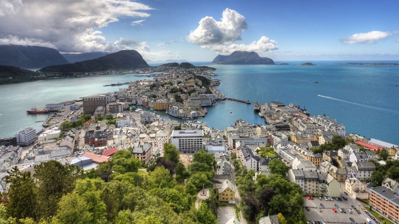 Обои lesundбыл, ndalsnes, фьорд, побережье, море в разрешении 1366x768