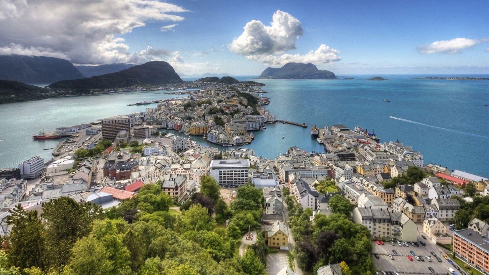 Обои lesundбыл, ndalsnes, фьорд, побережье, море в разрешении 1920x1080