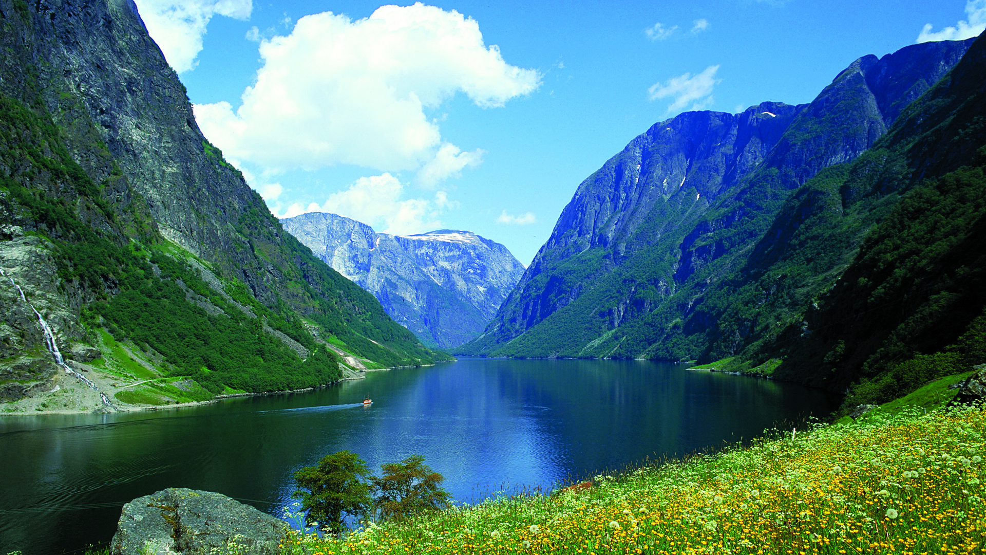 Обои фьорд, природа, гора, нагорье, дикая местность в разрешении 1920x1080