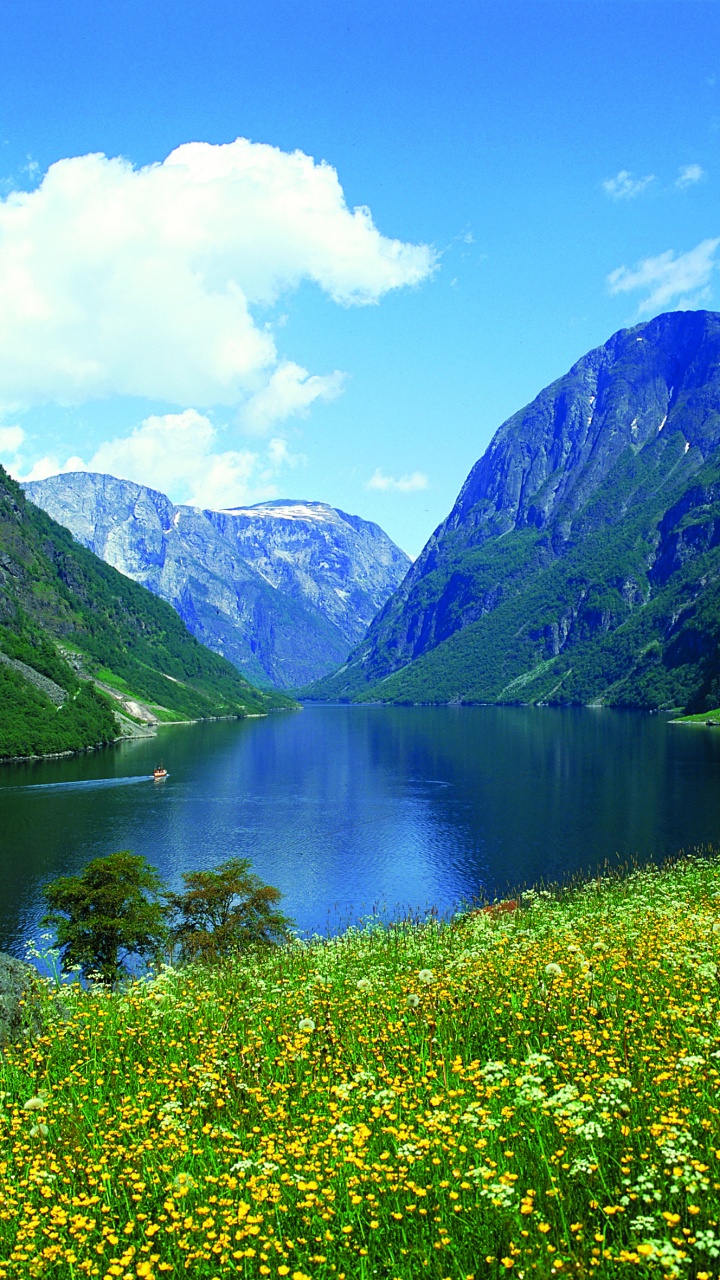 Обои фьорд, природа, гора, нагорье, дикая местность в разрешении 720x1280