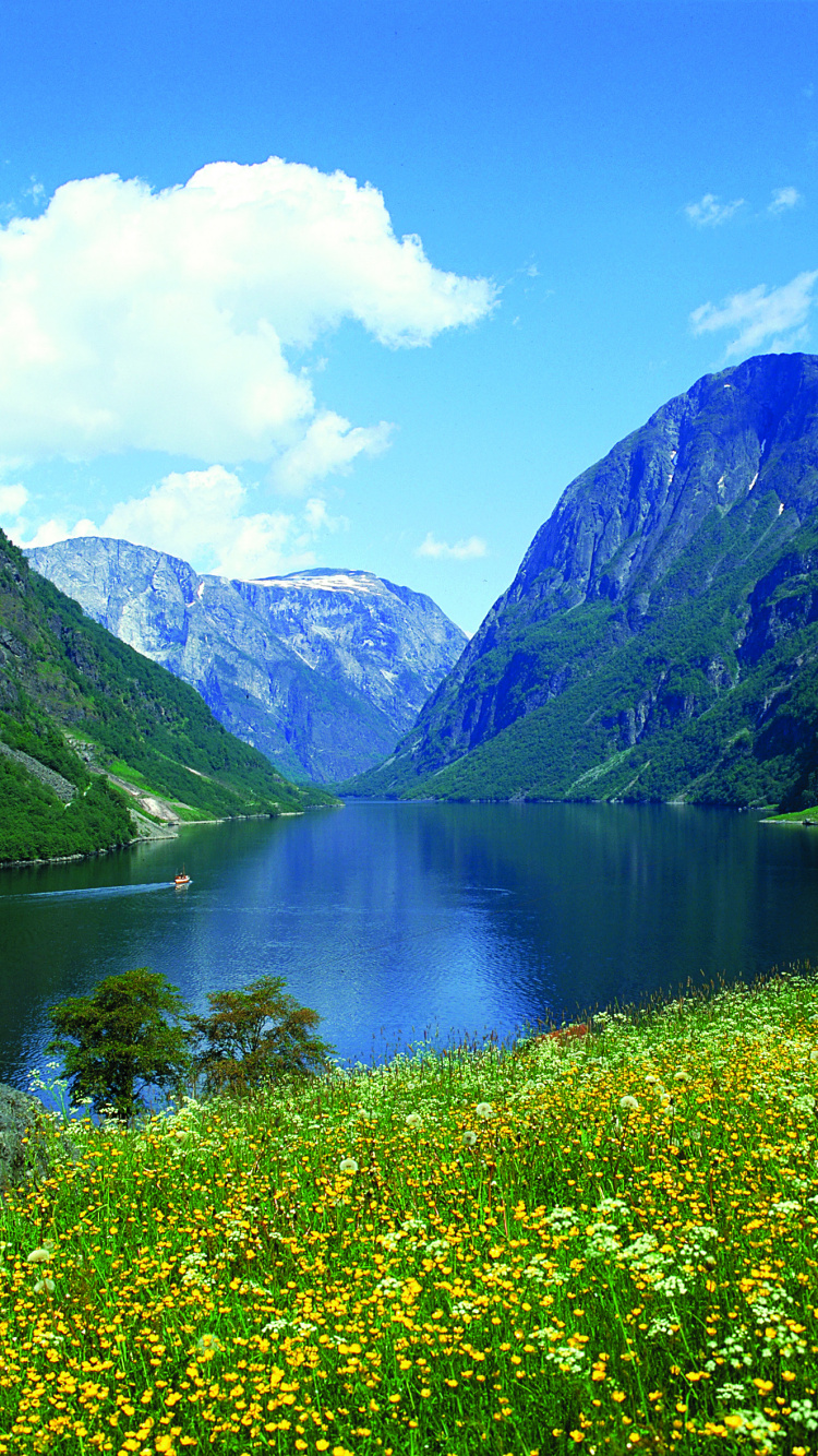 Обои фьорд, природа, гора, нагорье, дикая местность в разрешении 750x1334