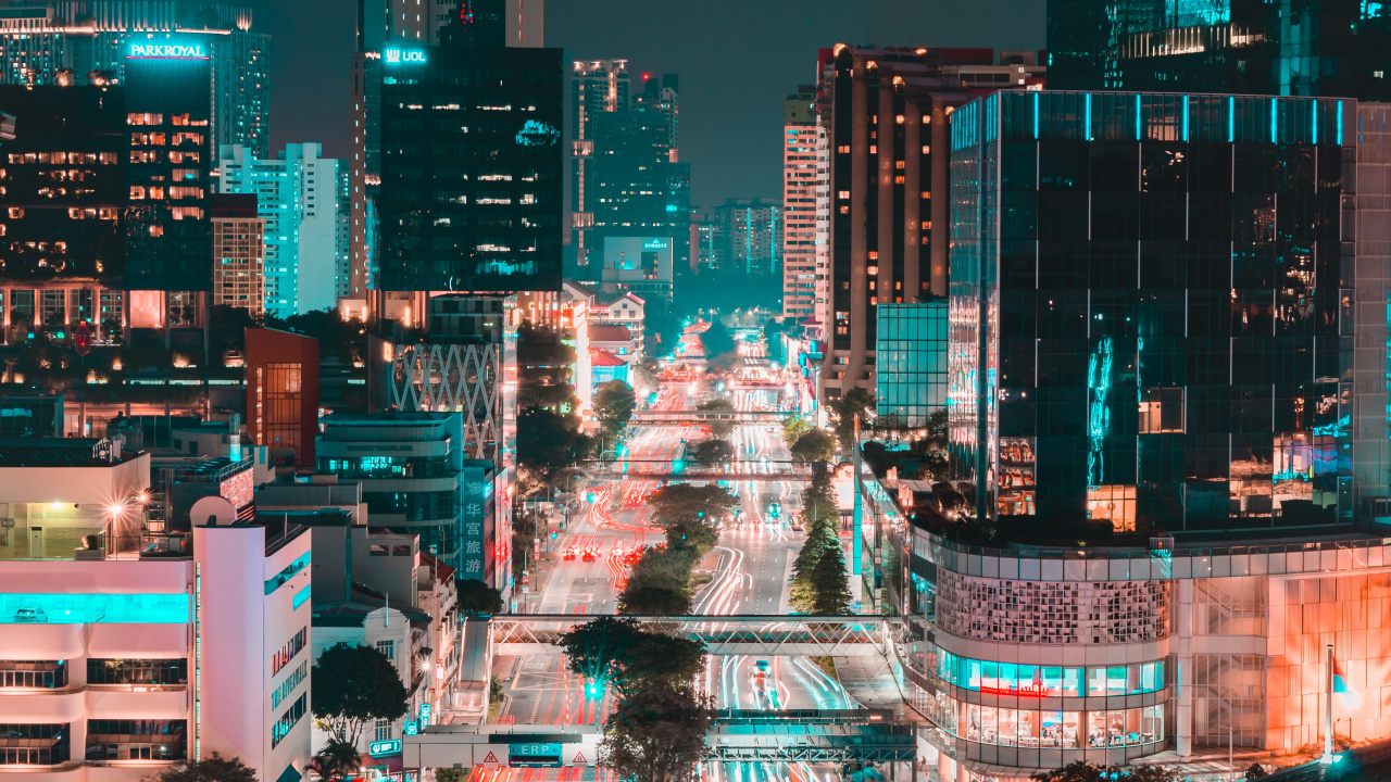 Обои городской пейзаж, метрополия, городской район, город, ночь в разрешении 1280x720