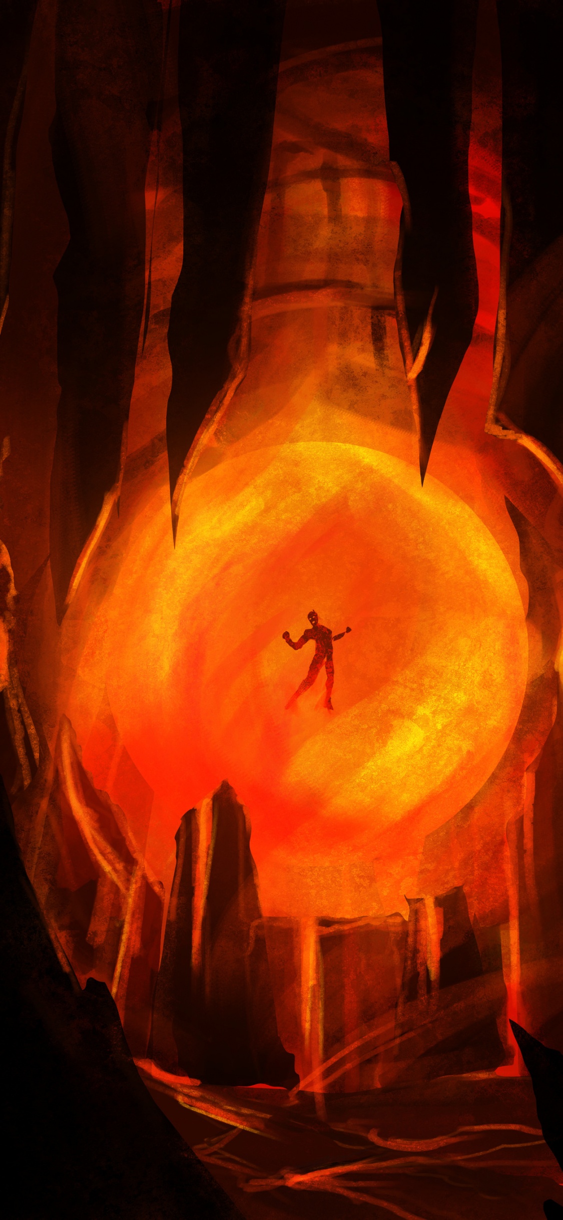 Обои тепло, пламя, Апельсин, огонь, вымышленный персонаж в разрешении 1125x2436