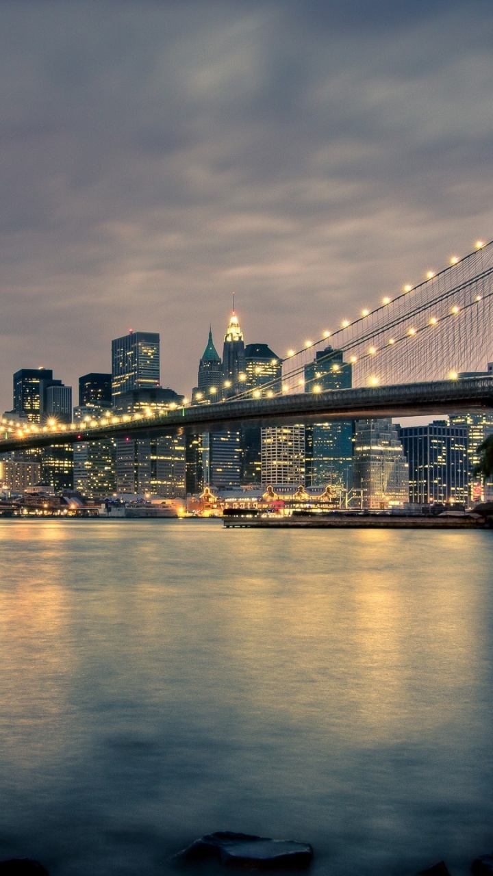 Обои Бруклинский мост, город, городской пейзаж, мост, линия горизонта в разрешении 720x1280