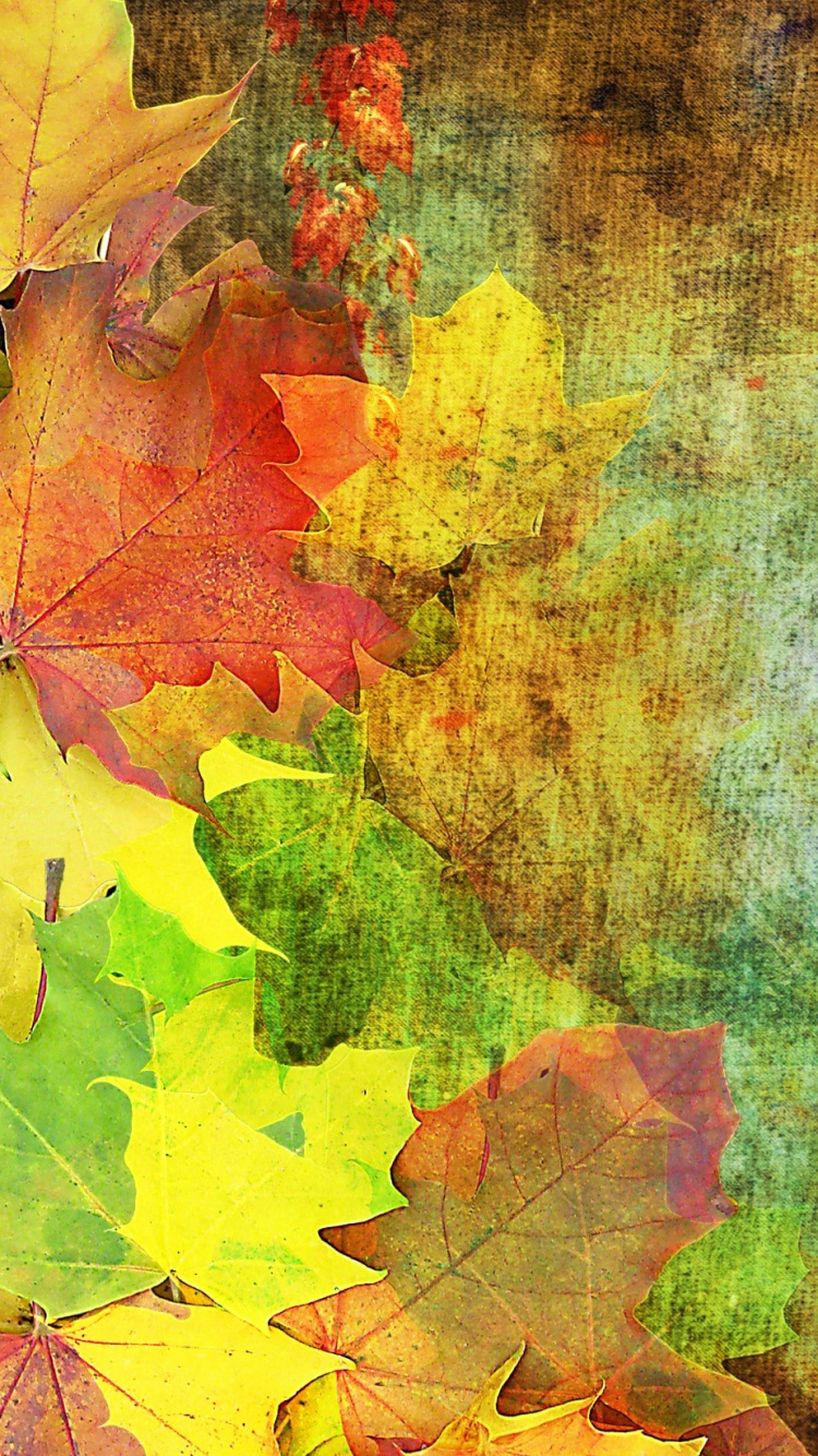 Обои осень, лист, желтый, акварельные краски, живопись в разрешении 750x1334
