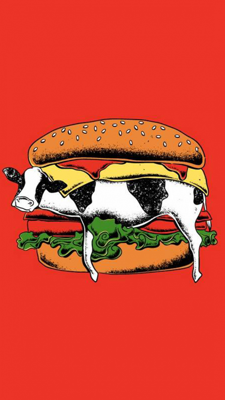 Обои гамбургер, рисование, пища, мультфильм, пес в разрешении 750x1334