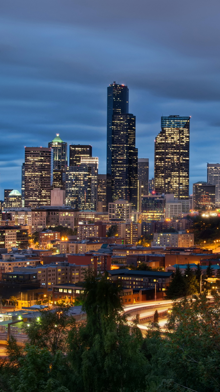 Обои Сиэтл, городской пейзаж, город, городской район, линия горизонта в разрешении 750x1334