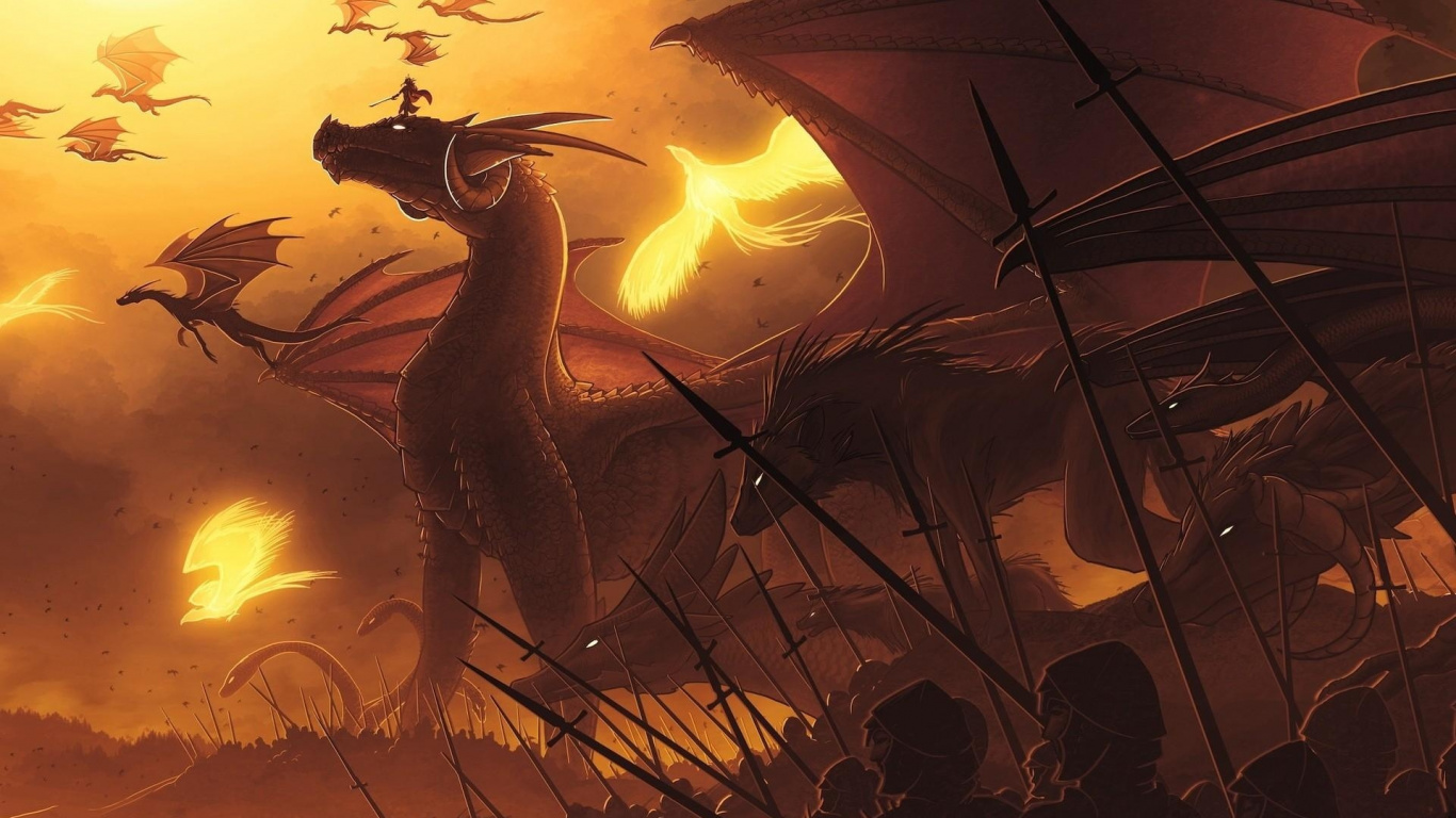 Обои дракон, иллюстрация, мифическое существо, фикция, мифология в разрешении 1366x768