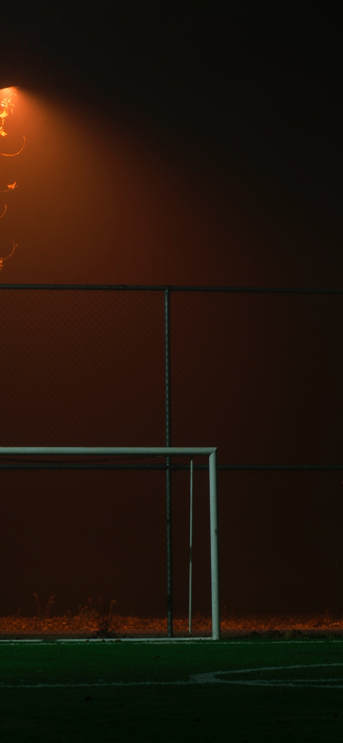 Обои футбольное поле, цель, стадион, свет, ночь в разрешении 1125x2436