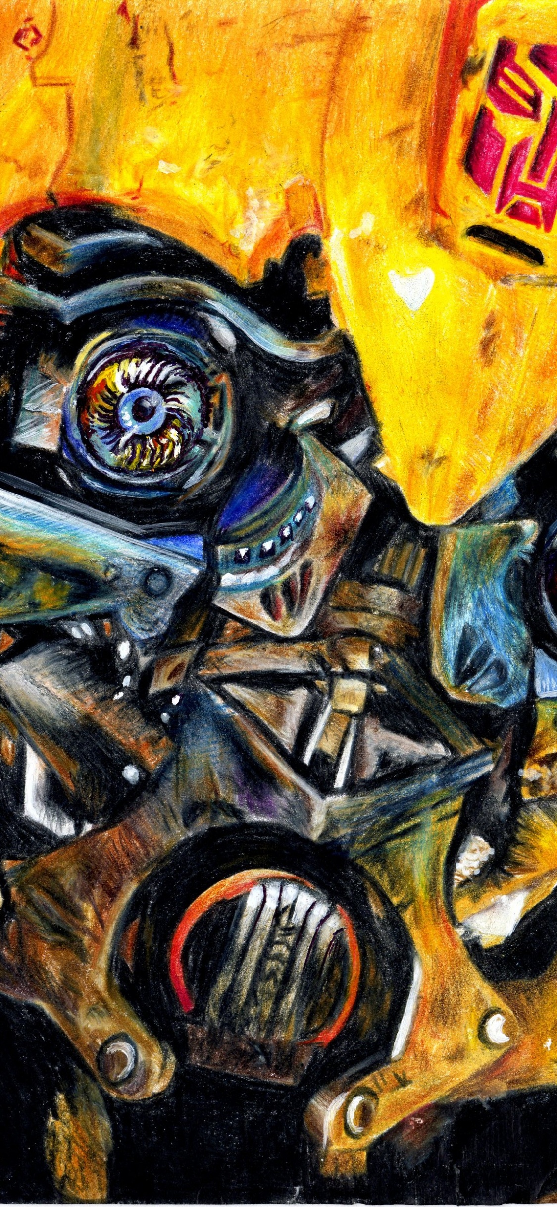 Обои робот, Бамблби, трансформеры, арт, живопись в разрешении 1125x2436