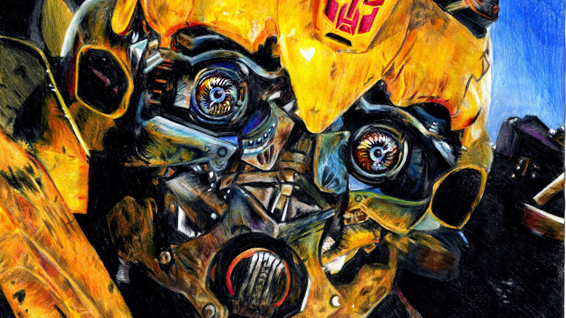 Обои робот, Бамблби, трансформеры, арт, живопись в разрешении 1920x1080
