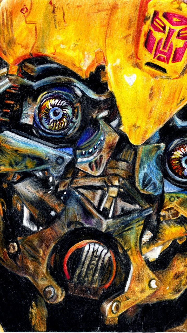 Обои робот, Бамблби, трансформеры, арт, живопись в разрешении 720x1280