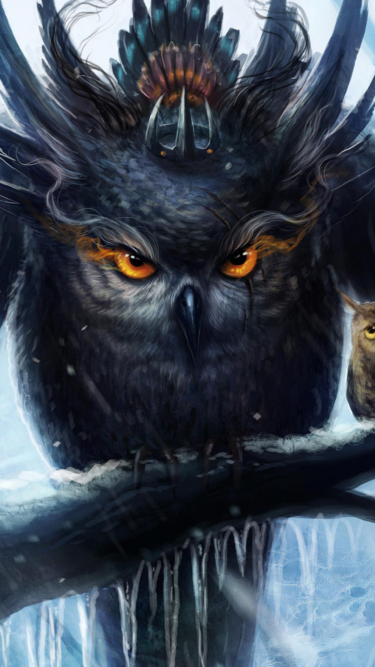 Обои сова фэнтези арт, артист, арт, фантастическое искусство, произведение искусства в разрешении 750x1334