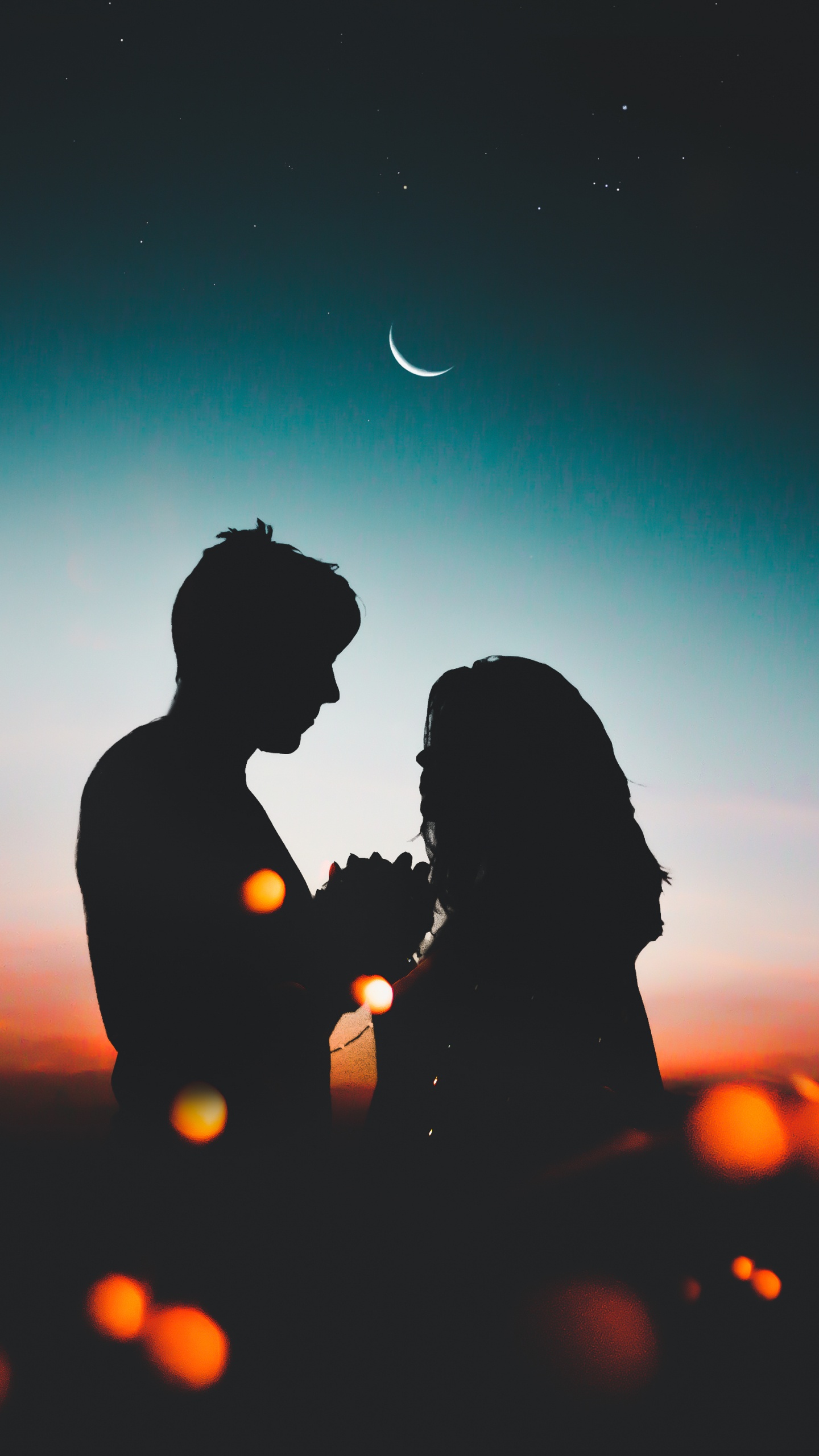 Обои роман, любовь, ночь, ночное небо, подсветка в разрешении 1440x2560