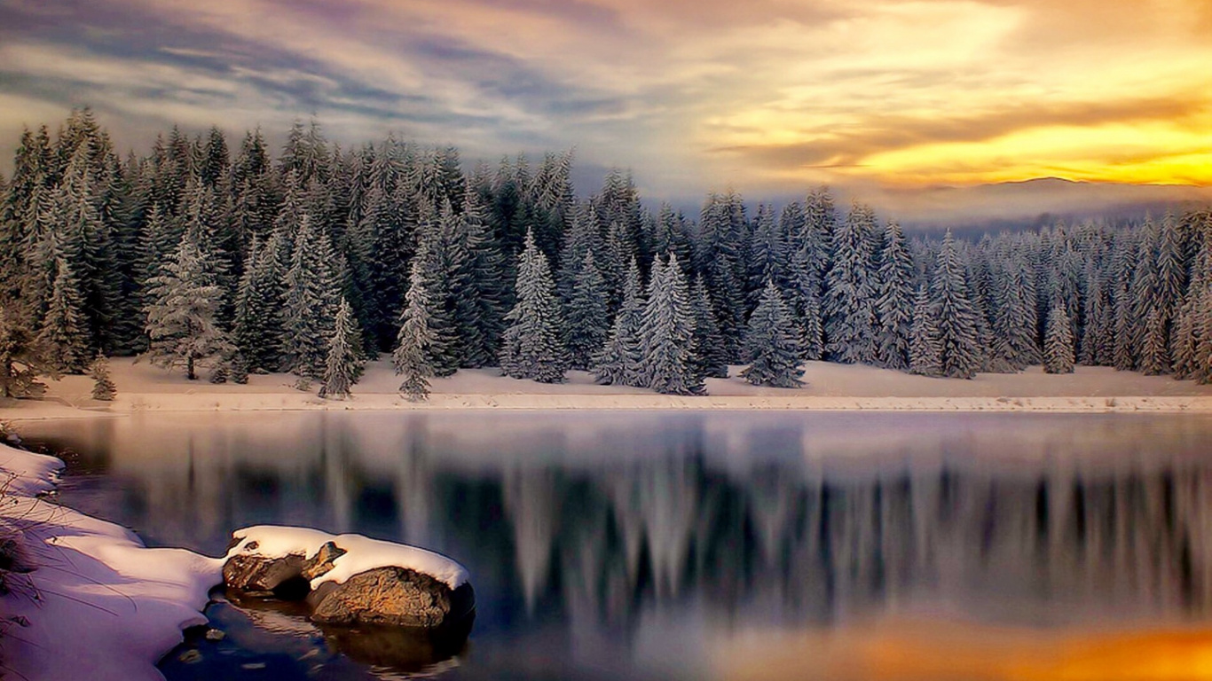 Обои природа, зима, снег, отражение, дикая местность в разрешении 1366x768