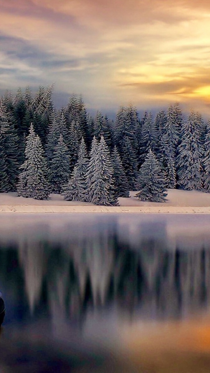 Обои природа, зима, снег, отражение, дикая местность в разрешении 720x1280