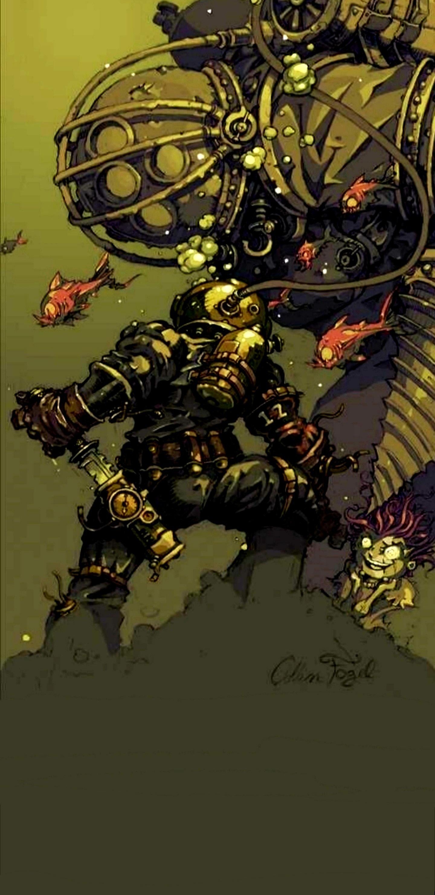 Обои bioshock bouncer art, игра BioShock, bioshock infinite, В BioShock 2, большой папочка в разрешении 1440x2960