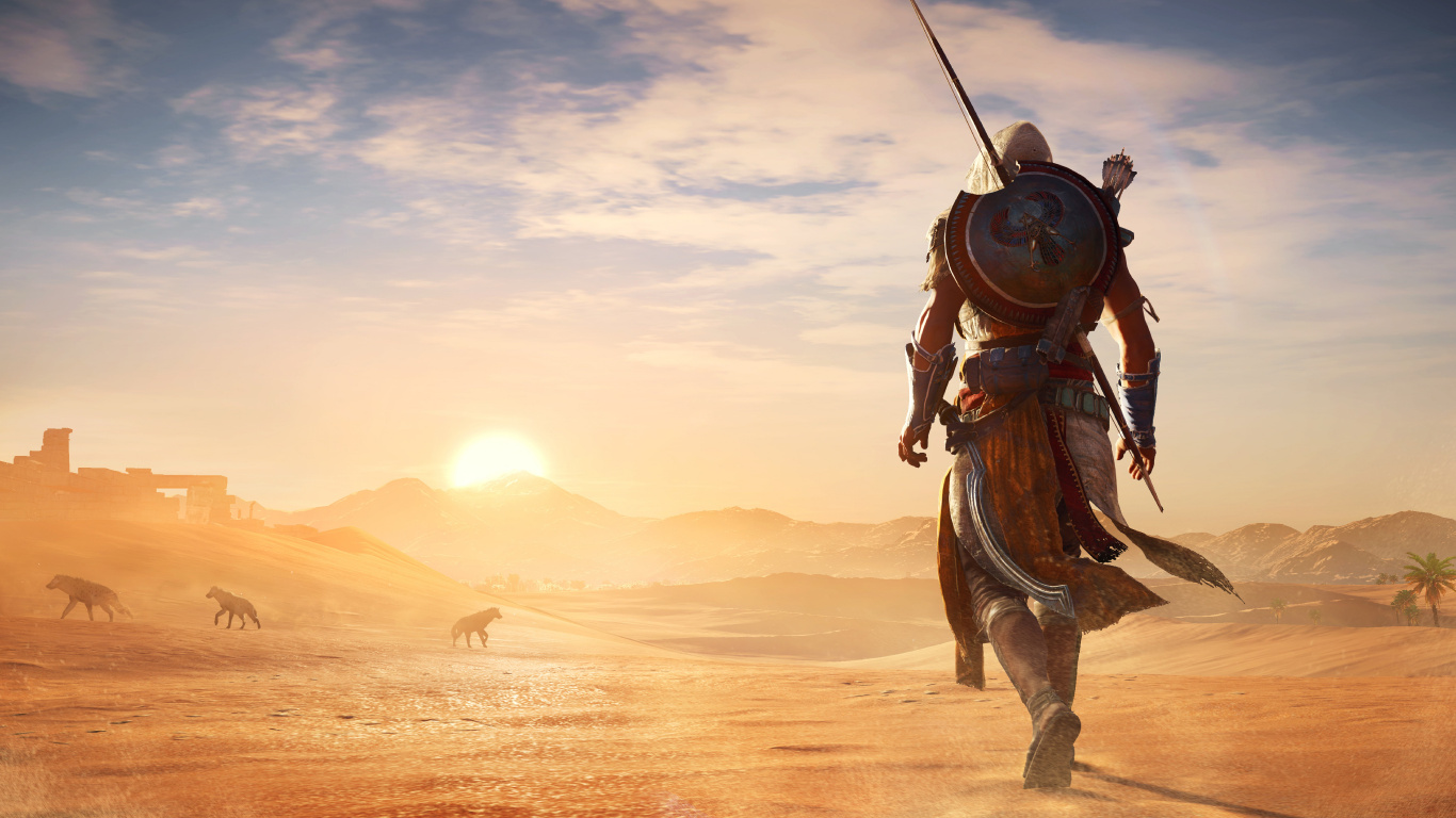 Обои assassins creed origins, assassins creed, Bayek, Е3 2017, ubisoft в разрешении 1366x768