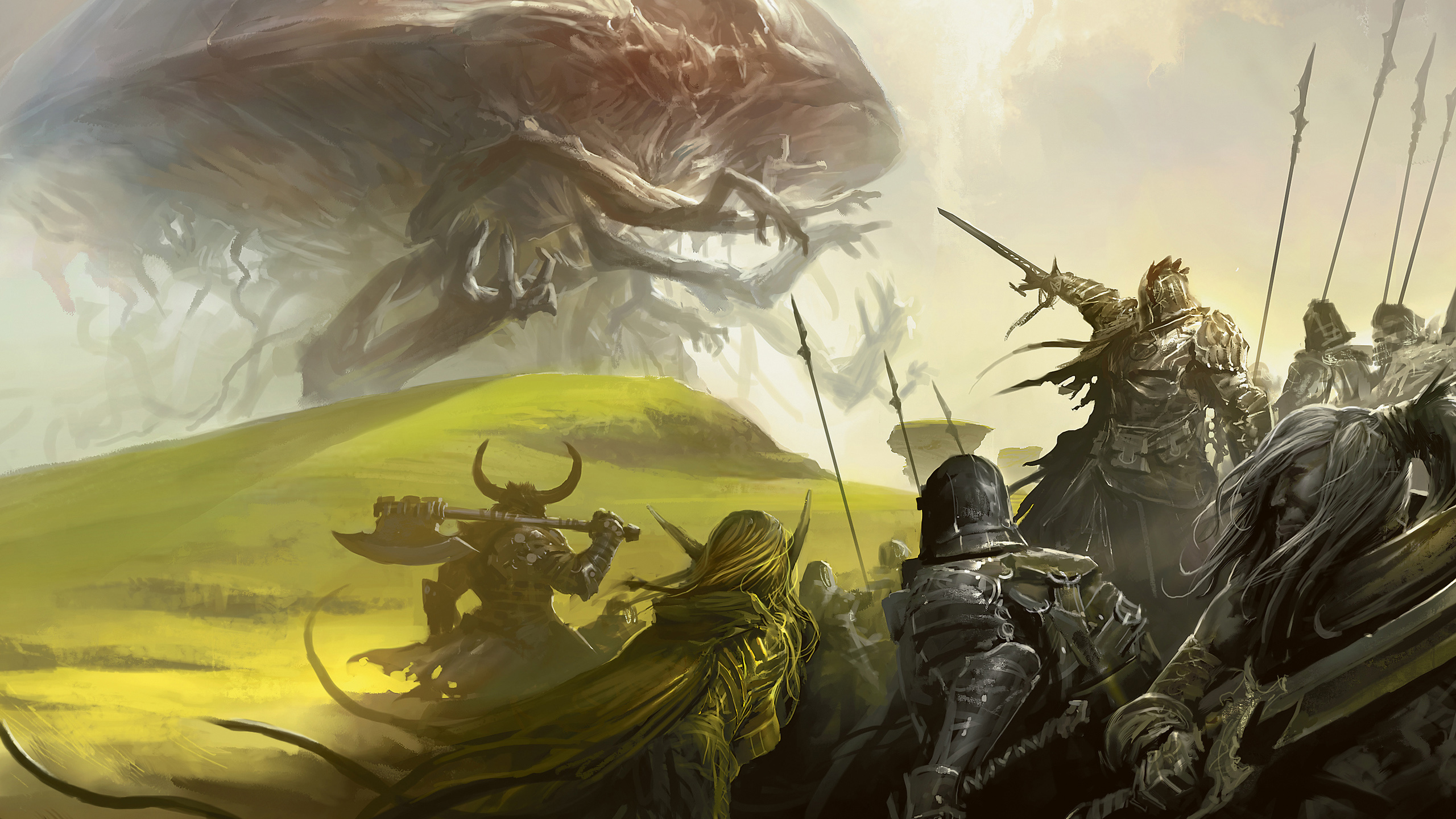 Обои magic the gathering, игральная карта, иллюстрация, фикция, битва в разрешении 2560x1440