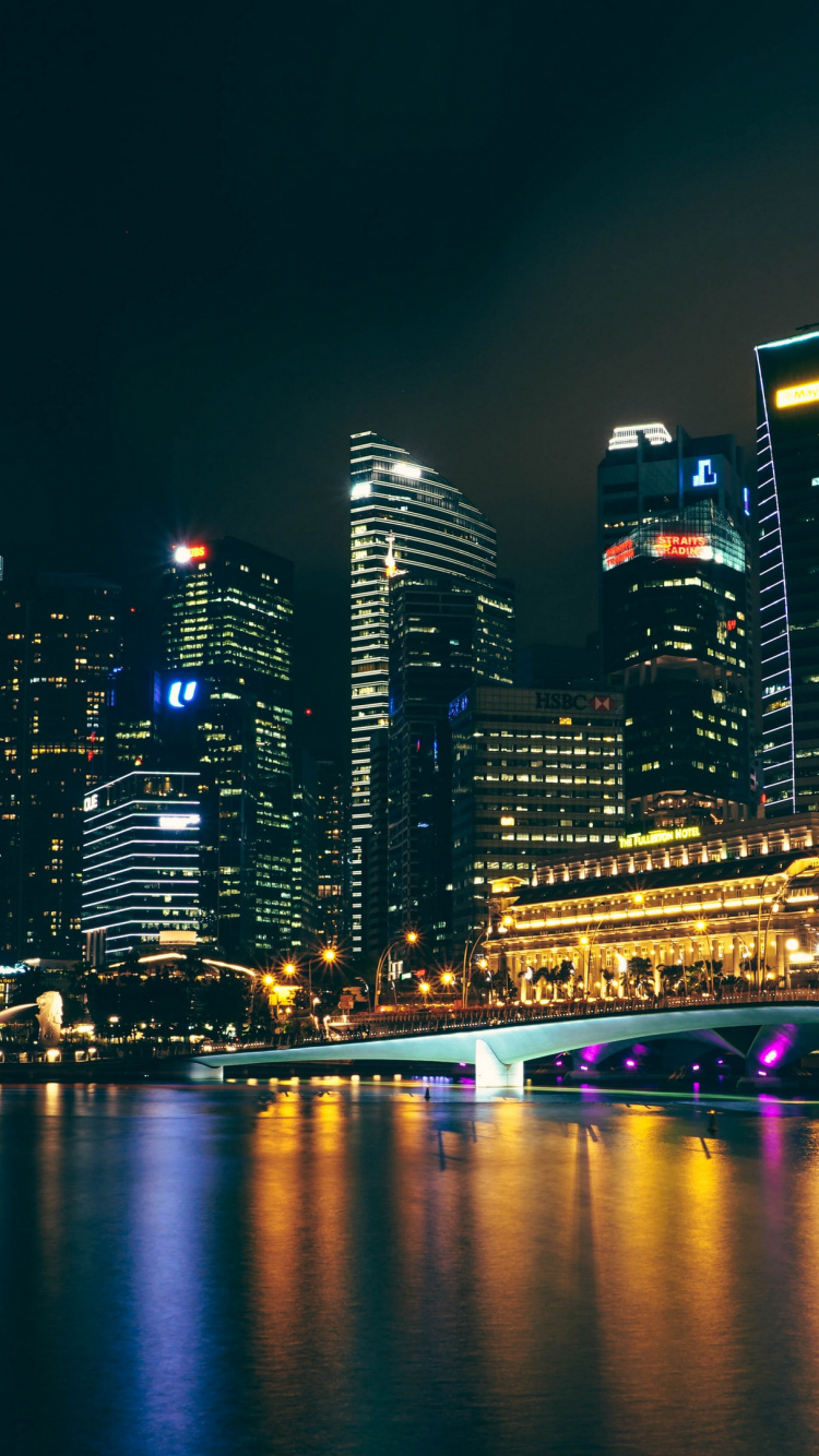 Обои город, городской пейзаж, метрополия, линия горизонта, ночь в разрешении 750x1334