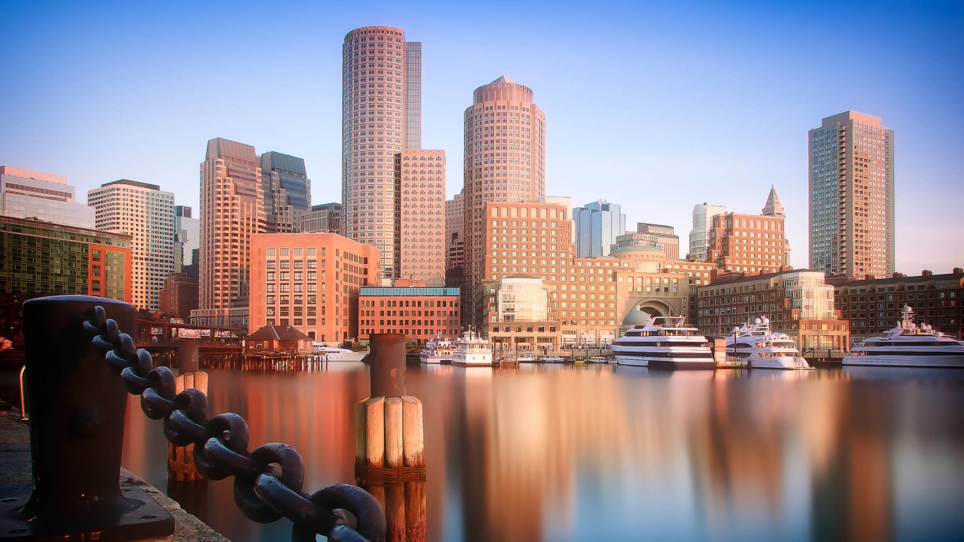 Обои Бостон, городской пейзаж, город, линия горизонта, небоскреб в разрешении 1366x768