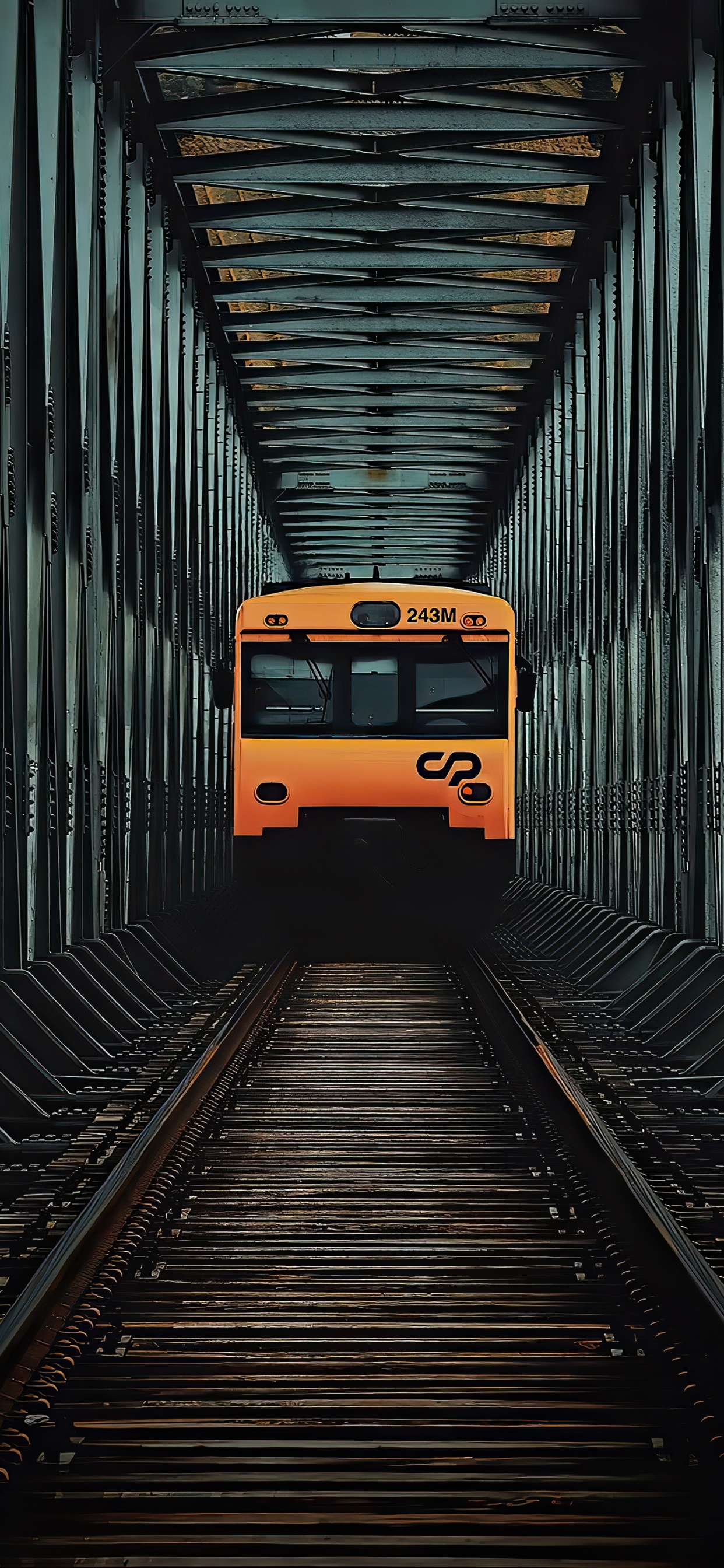 Обои трек, трамвай, поезд, автомобильное освещение, железная дорога в разрешении 1242x2688