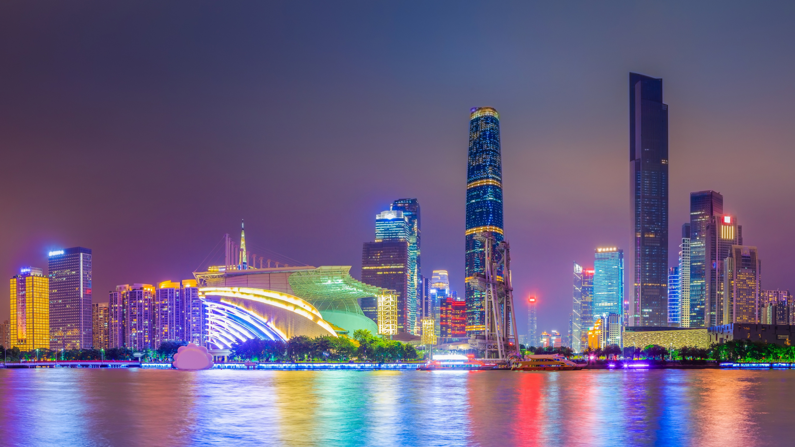 Обои Гуанчжоу, городской пейзаж, город, метрополия, линия горизонта в разрешении 2560x1440