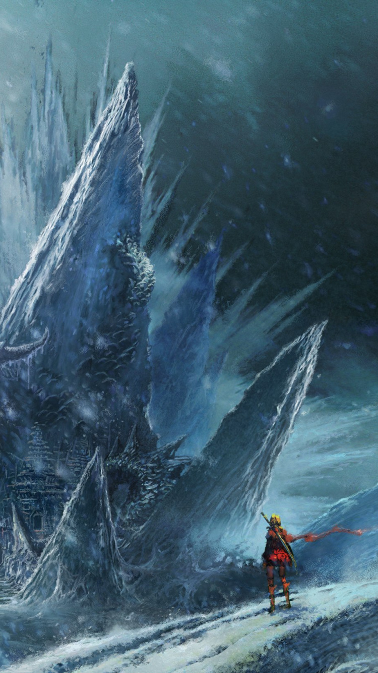 Обои живопись, дизайн, гора, ветер, дерево в разрешении 750x1334