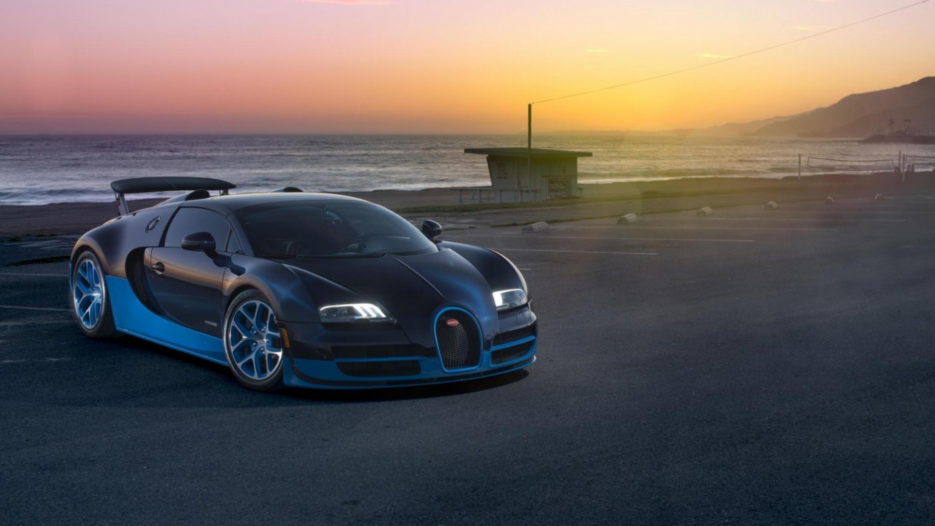 Обои Бугатти вейрон закат, спорткар, bugatti, авто, суперкар в разрешении 1920x1080