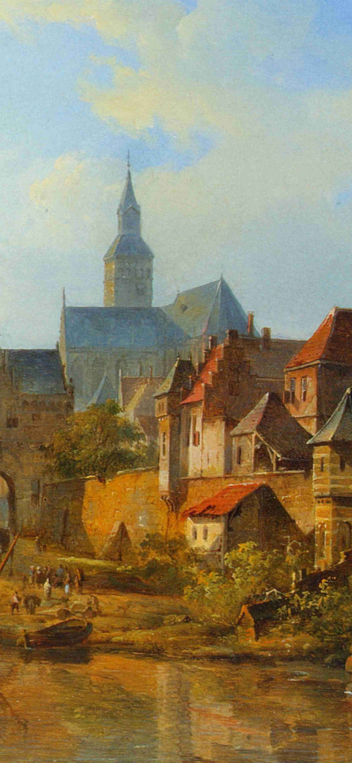 Обои живопись, акварельные краски, водный путь, замок, визуальное искусство в разрешении 1125x2436