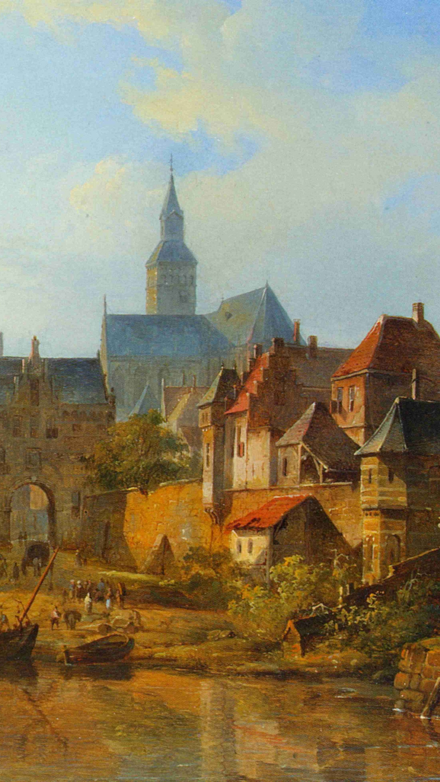 Обои живопись, акварельные краски, водный путь, замок, визуальное искусство в разрешении 1440x2560