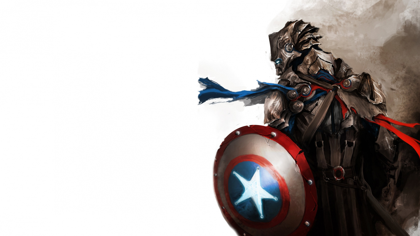 Обои средневековый Капитан Америка, Капитан Америка, библиотека Loki, Клинт Бартон, Халк в разрешении 1366x768