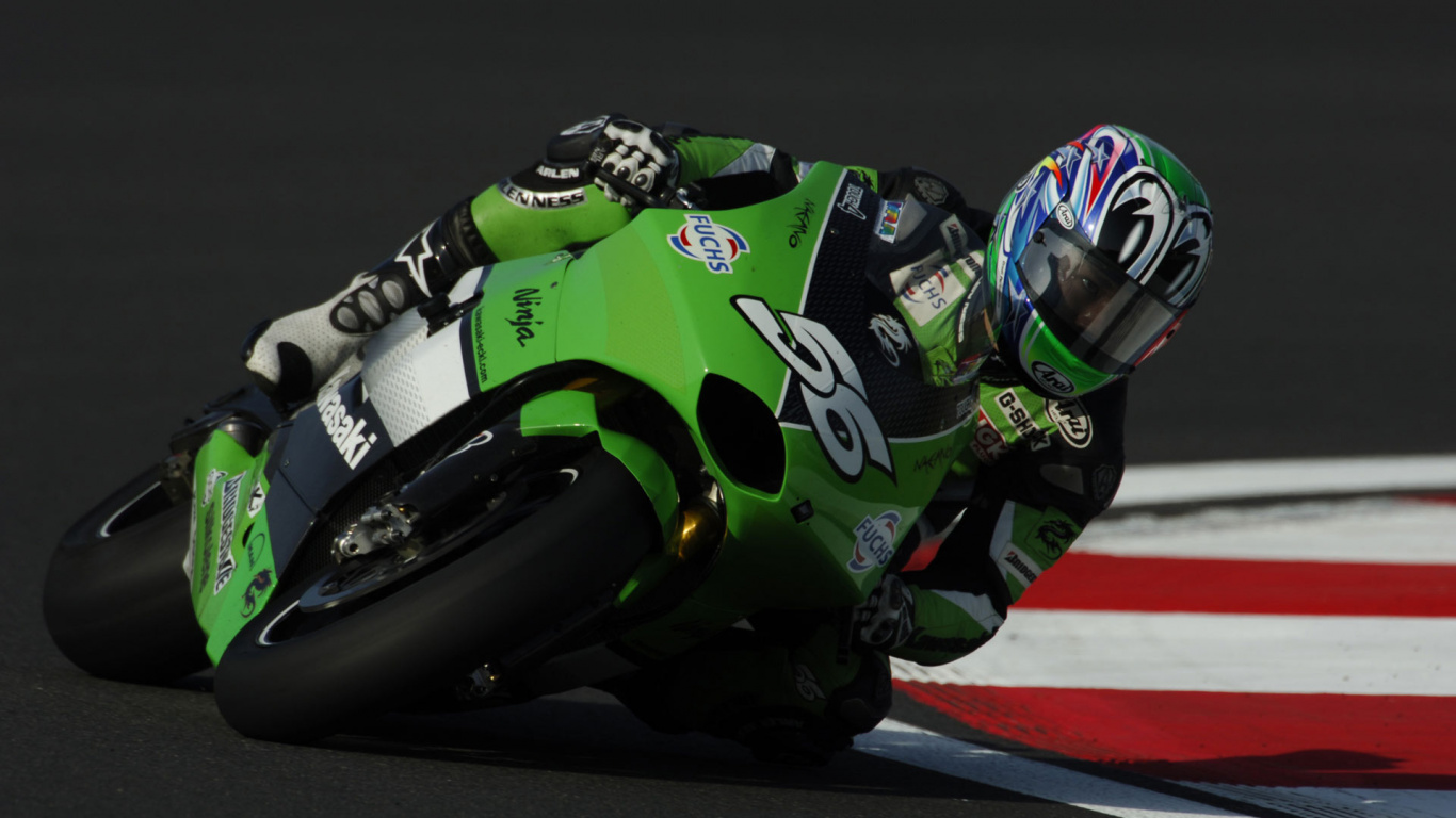 Обои супербайк, мотоцикл, шоссейные, мотогонщик, ипподром в разрешении 1366x768