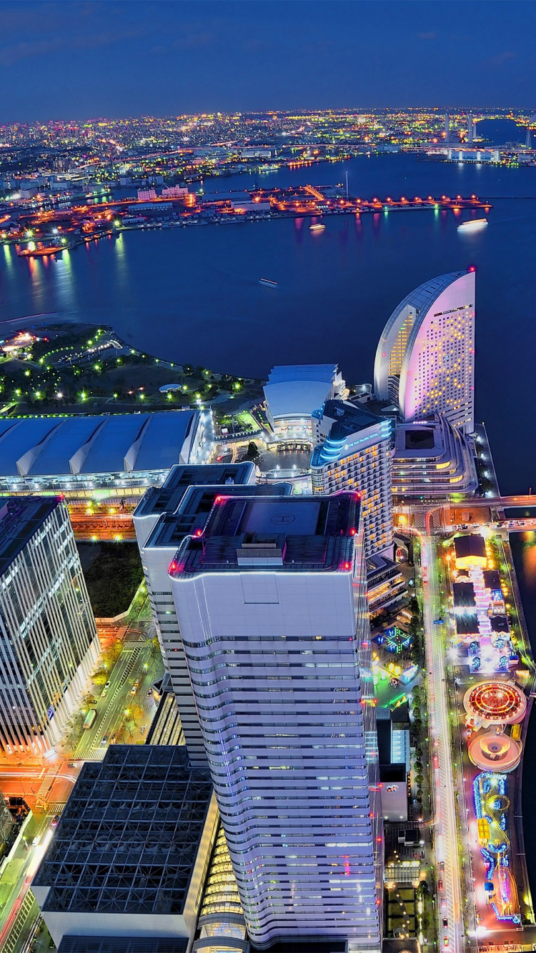 Обои Башня Иокогама, ориентир, городской пейзаж, городской район, город в разрешении 750x1334