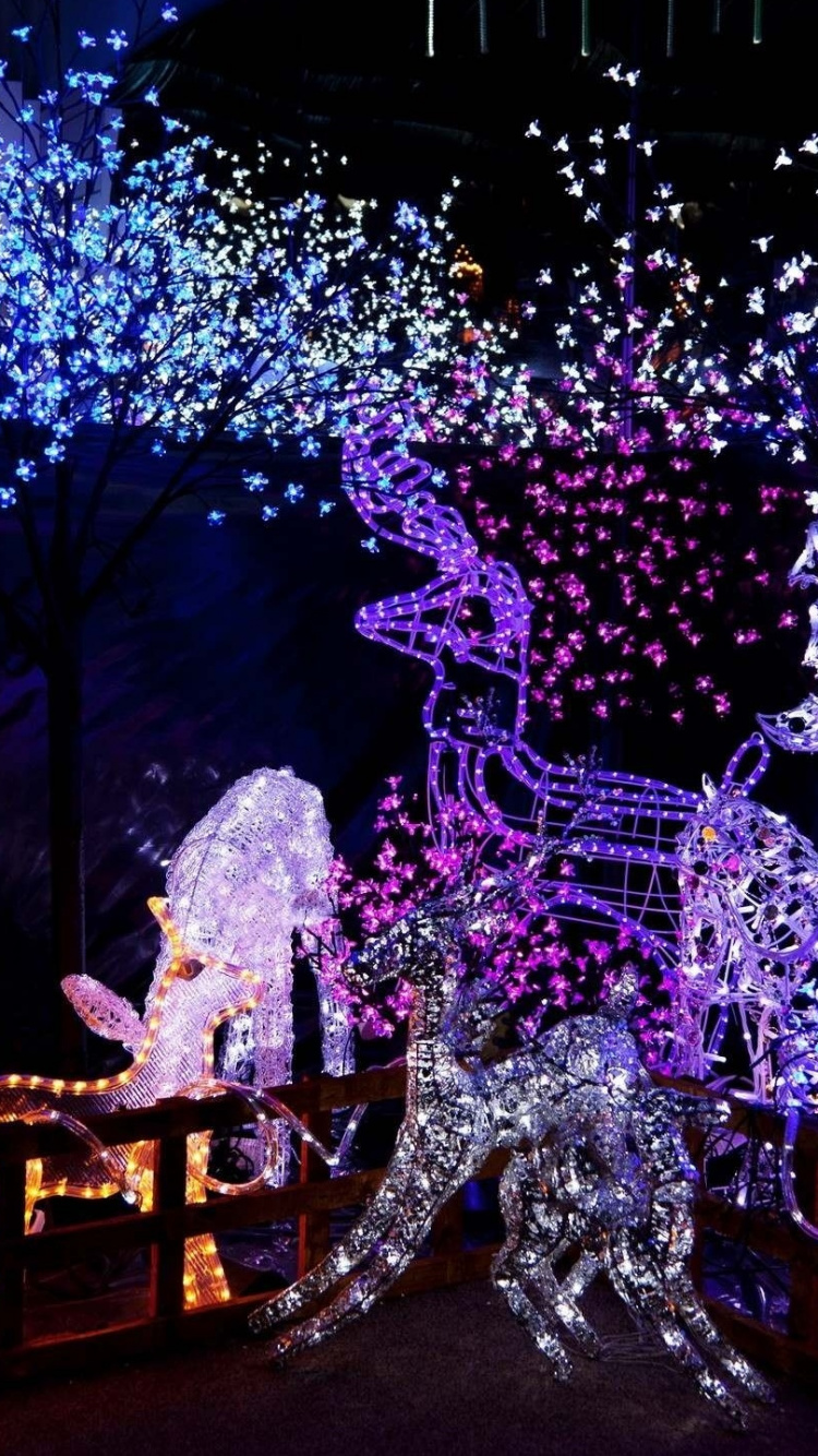 Обои Рождественские огни, Рождественский день, освещение, свет, елка в разрешении 750x1334