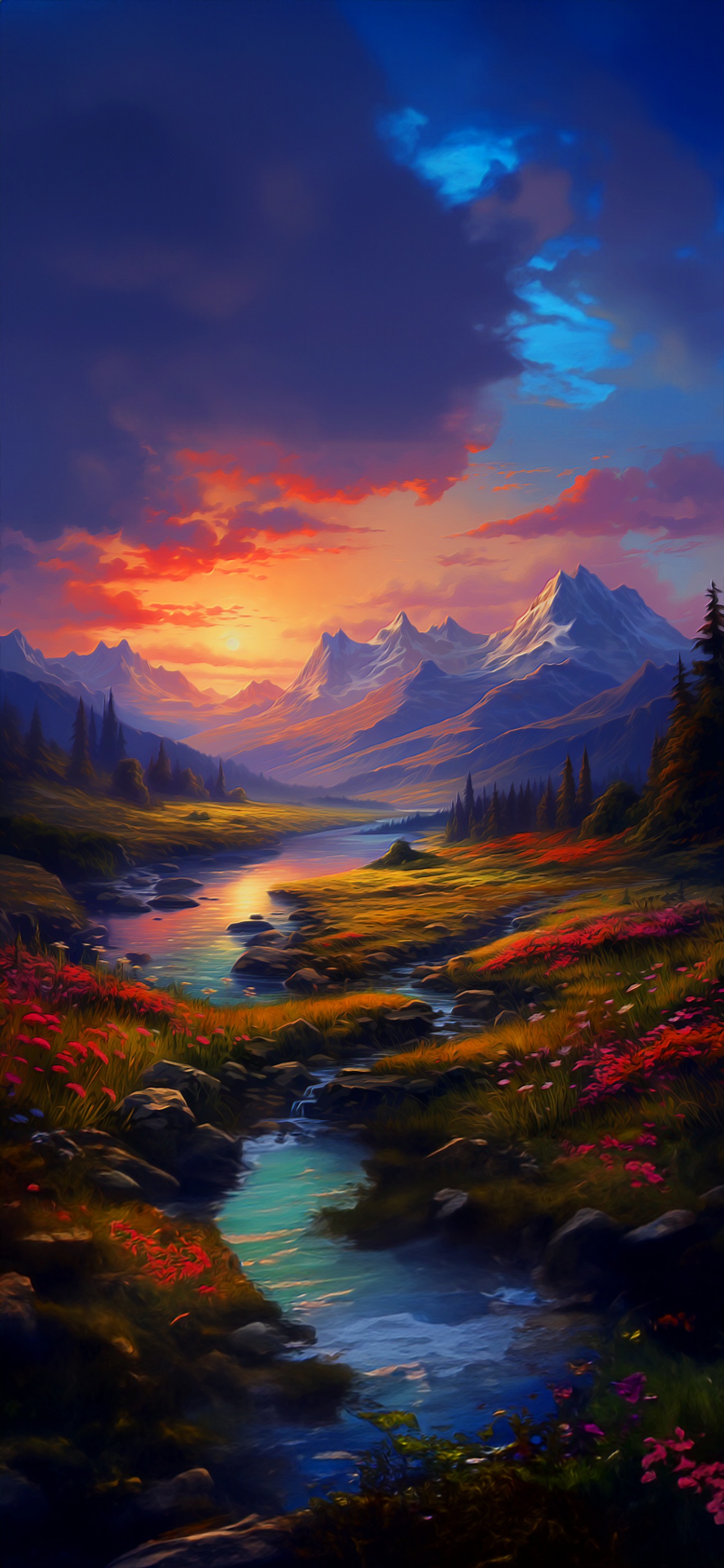 Обои саммит, живопись, акриловая краска, облако, вода в разрешении 1125x2436