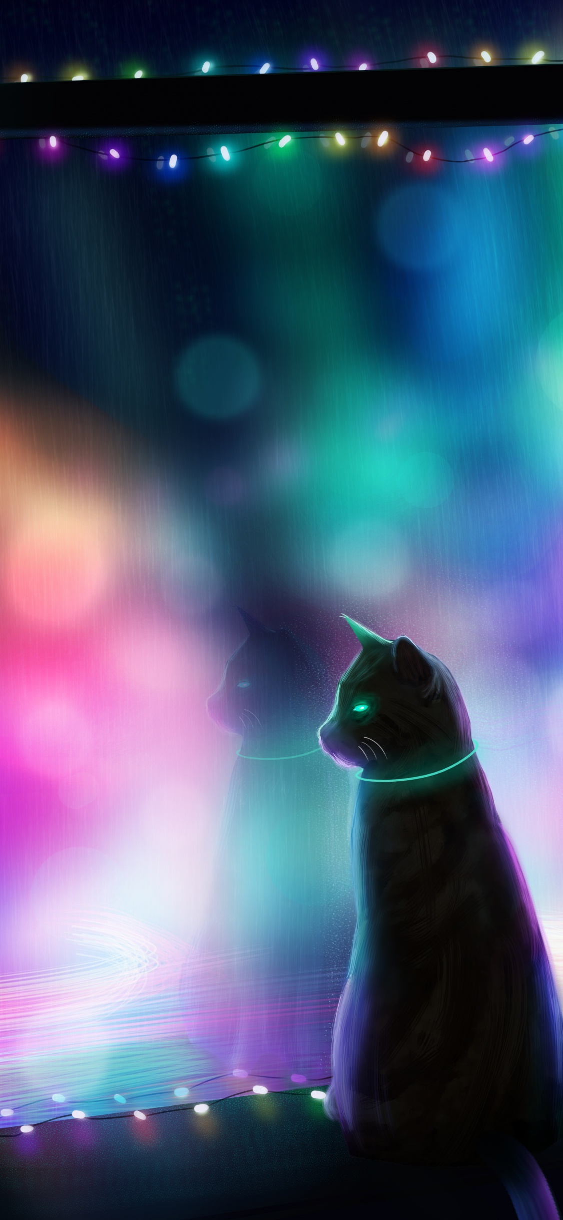 Обои кот, арт, свет, освещение, Визуальный эффект освещения в разрешении 1125x2436