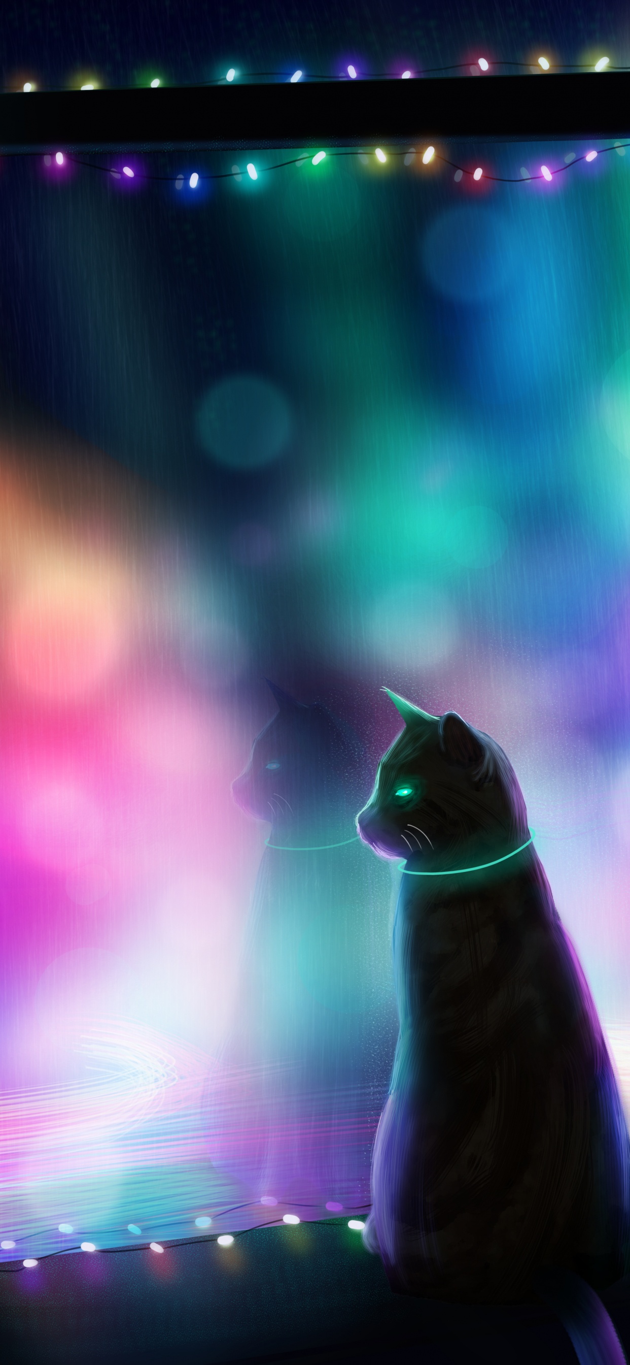 Обои кот, арт, свет, освещение, Визуальный эффект освещения в разрешении 1242x2688