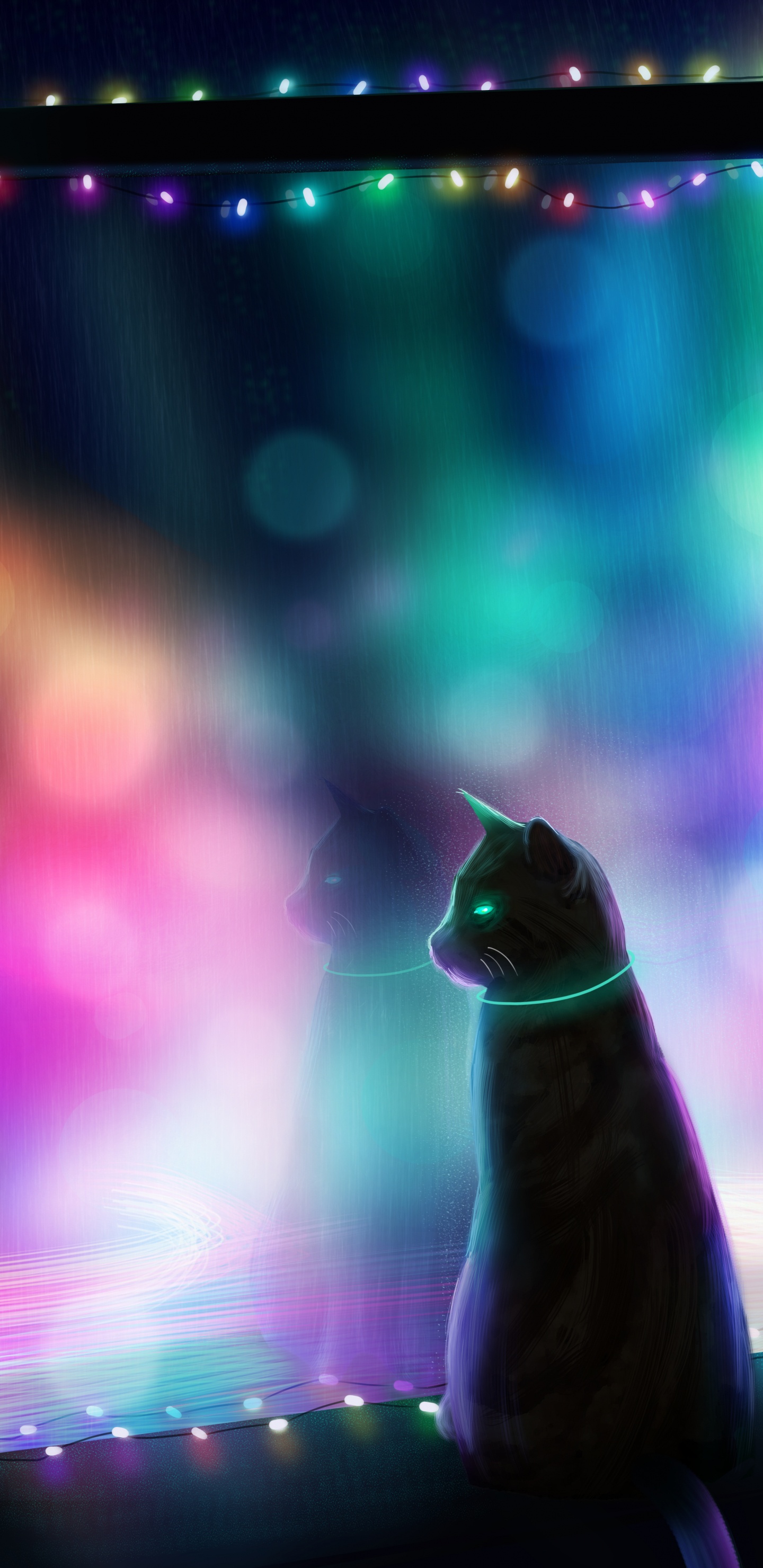 Обои кот, арт, свет, освещение, Визуальный эффект освещения в разрешении 1440x2960